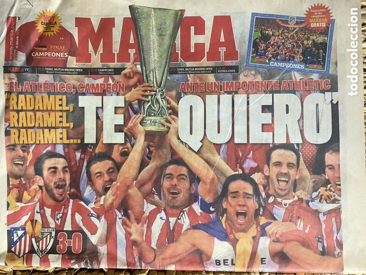 Coleccionismo deportivo: MARCA 10/05/2012 Atl&eacute;tico campe&oacute;n Europa League Falcao 3-0 Athletic Club