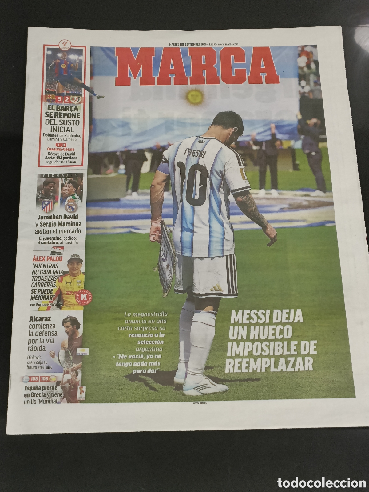 Collectionnisme sportif: Peri&oacute;dico Marca Messi deja Argentina 1 de septiembre 2026