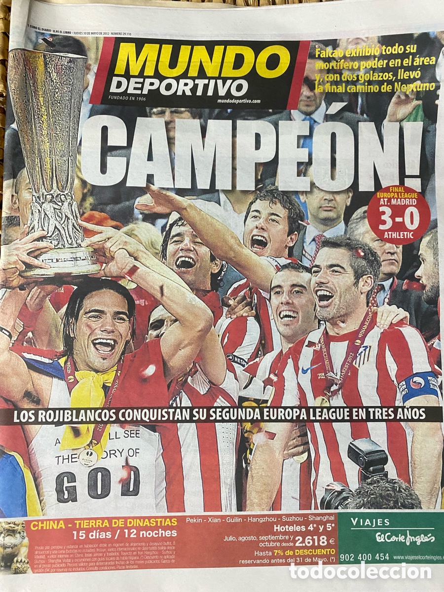 Sports collectibles: MUNDO DEPORTIVO 10/05/2012 Atl&eacute;tico campe&oacute;n Europa League Falcao 3-0