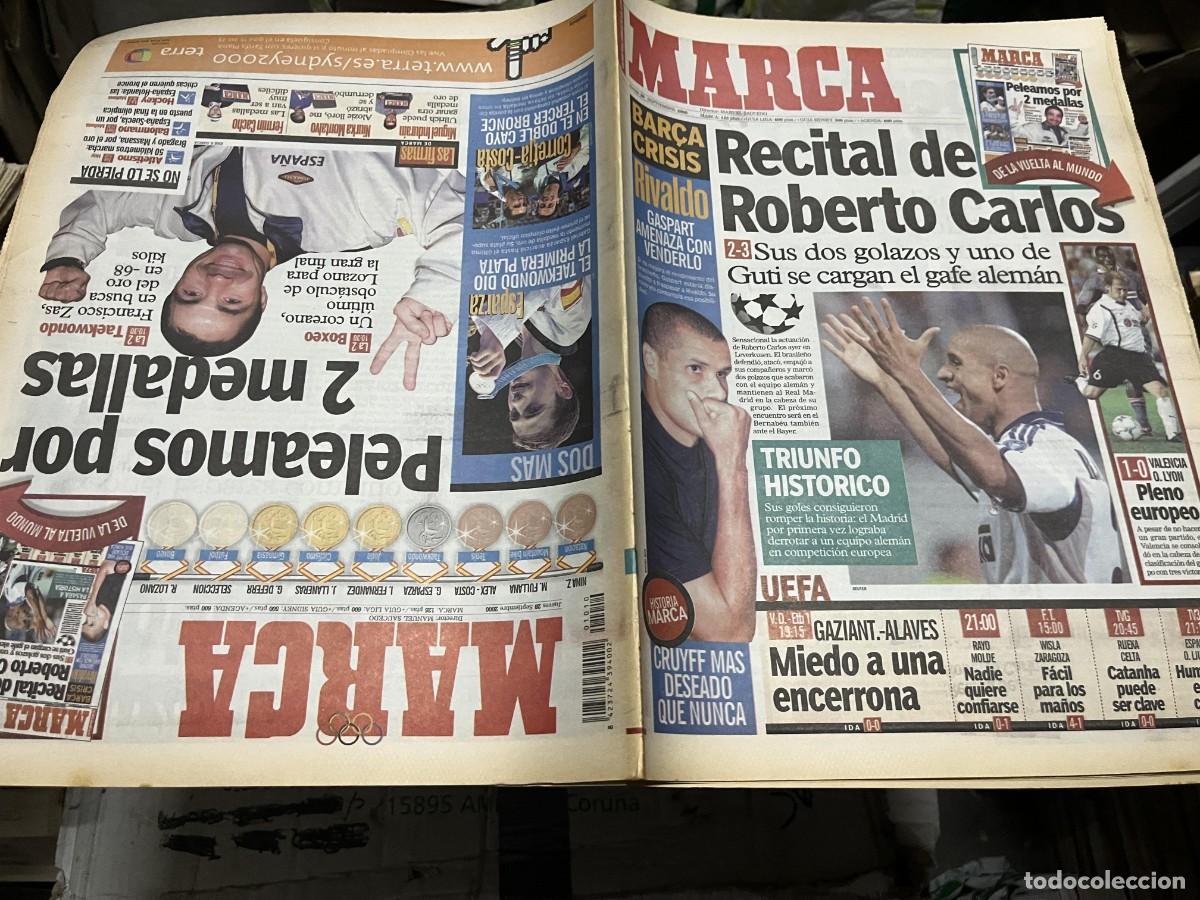 Coleccionismo deportivo: MARCA (28-9-2000) ROBERTO CARLOS BAYER LEVERKUSEN 2-3 REAL MADRID VALENCIA 1-0 LYON ESPARZA PLATA