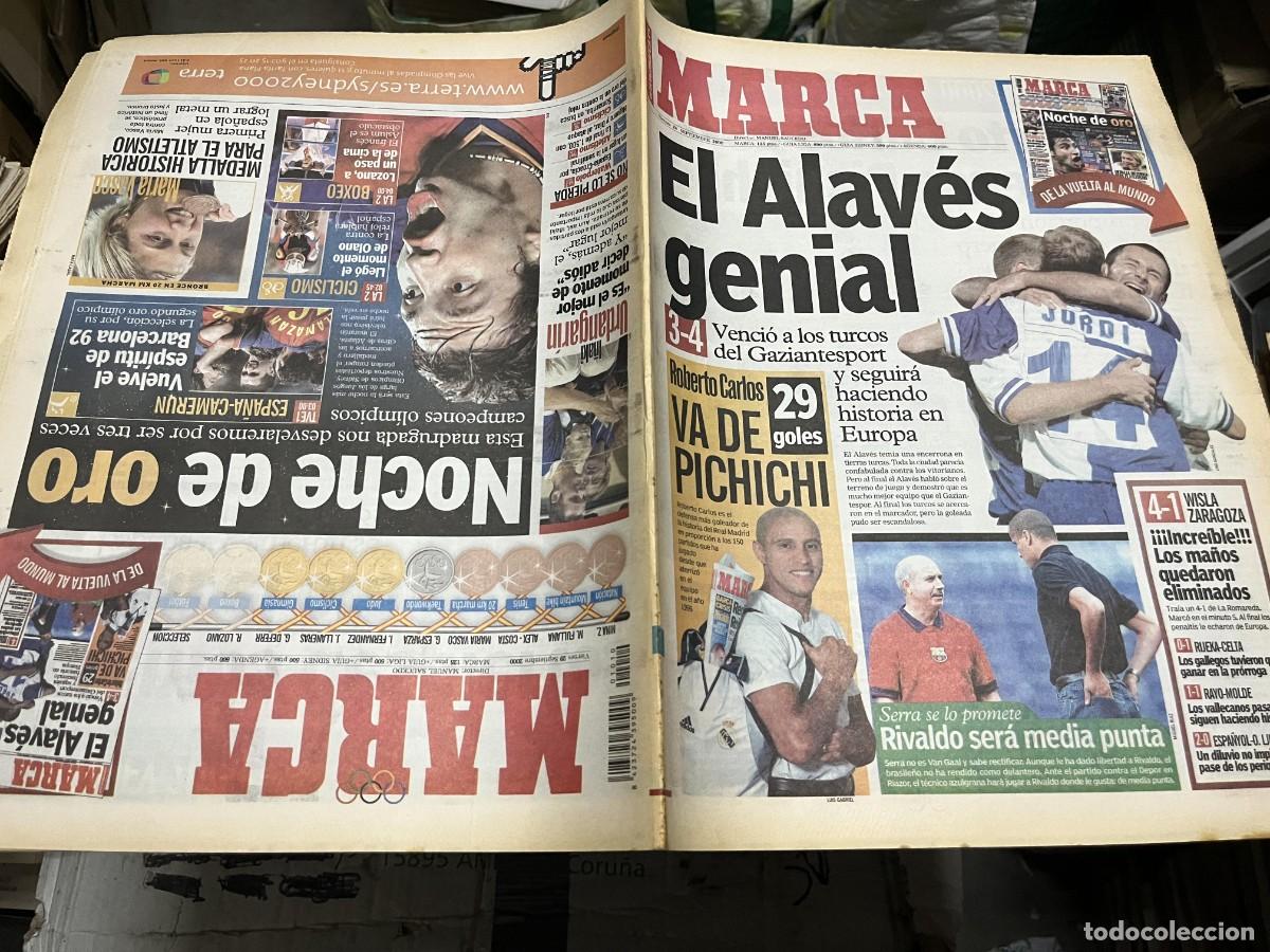 Coleccionismo deportivo: MARCA (29-9-2000) GAZIANTEPSPOR 3-4 ALAVES ROBERTO CARLOS WISLA 4-1 ZARAGOZA ESPANYOL 2-0 OLIMPIA