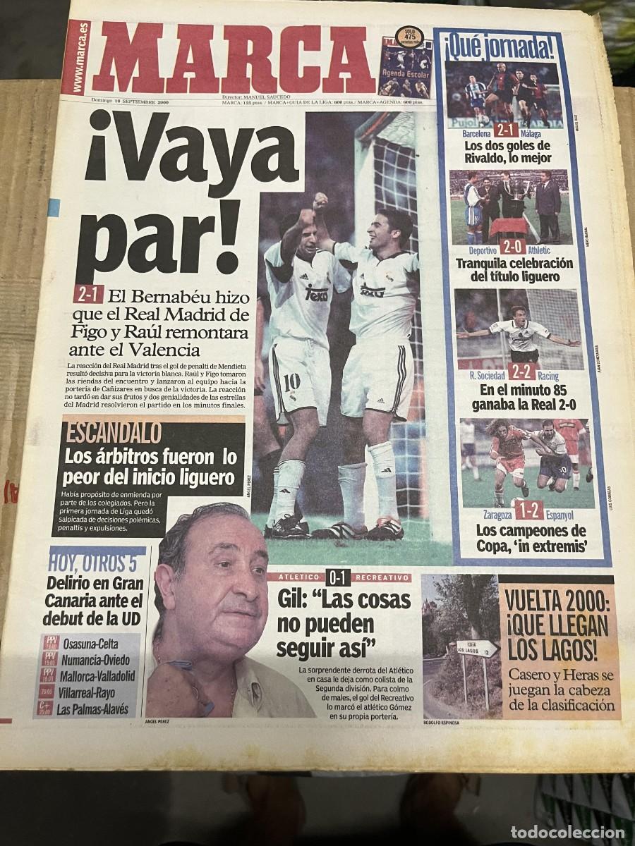 Coleccionismo deportivo: MARCA (10-9-2000) FIGO RATUL REAL MADRID 2-1 VALENCIA BARCELONA 2-1 MALAGA JORNADA LIGA JESUS GIL