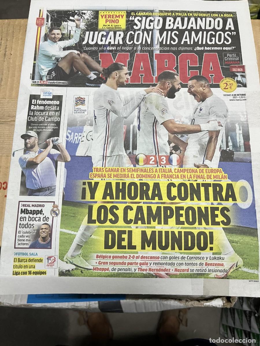 Coleccionismo deportivo: MARCA (8-10-2021) ENTREVISTA YEREMY PINO GOLF JON RAHM BELGICA 2-3 FRANCIA MBAPPE