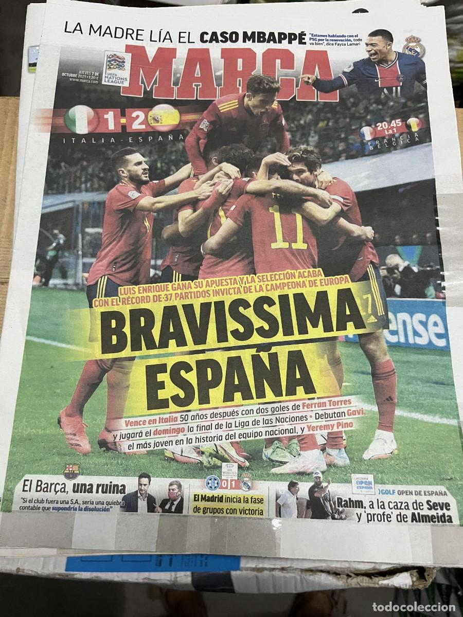 Coleccionismo deportivo: MARCA (7-10-2021) ITALIA 1-2 ESPA&Ntilde;A SELECCION ESPA&Ntilde;OLA CASO MBAPPE JON RAHM GOLF