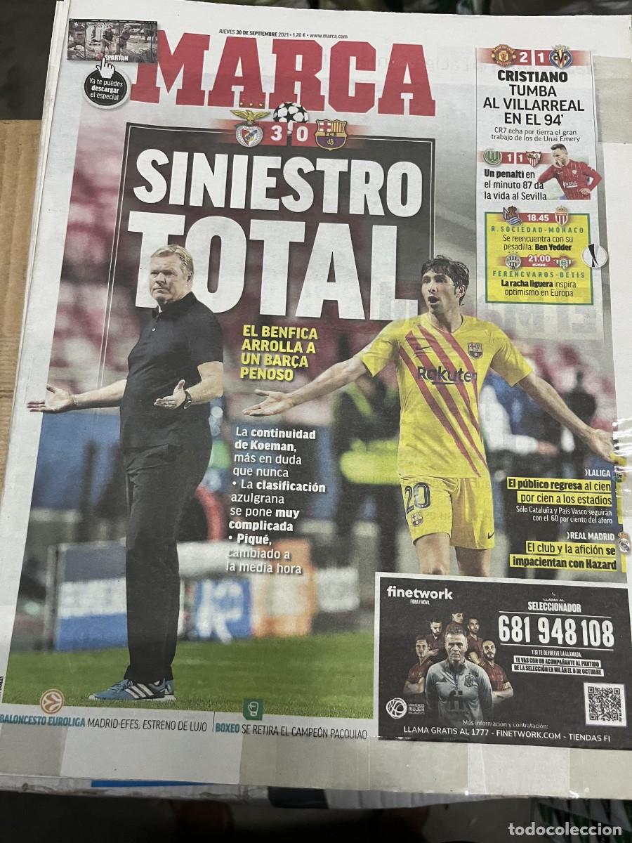 Coleccionismo deportivo: MARCA (30-9-2021) CHAMPIONS BENFICA 3-0 BARCELONA KOEMAN MANCHESTER UNITED 2-1 VILLARREAL