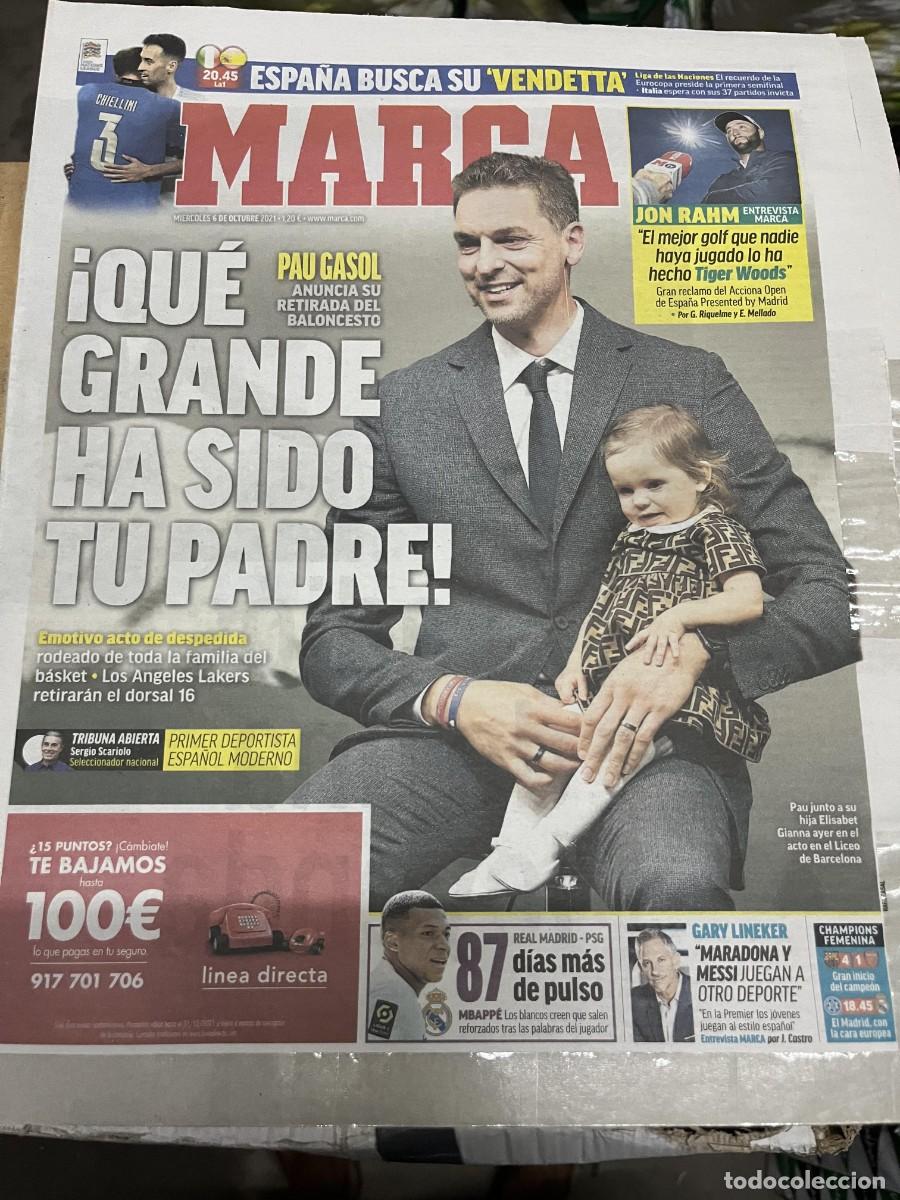 Coleccionismo deportivo: MARCA (6-10-2021) PAU GASOL ANUNCIA SU RETIRADA DEL BALONCESTO ENTREVISTA JON RAHM