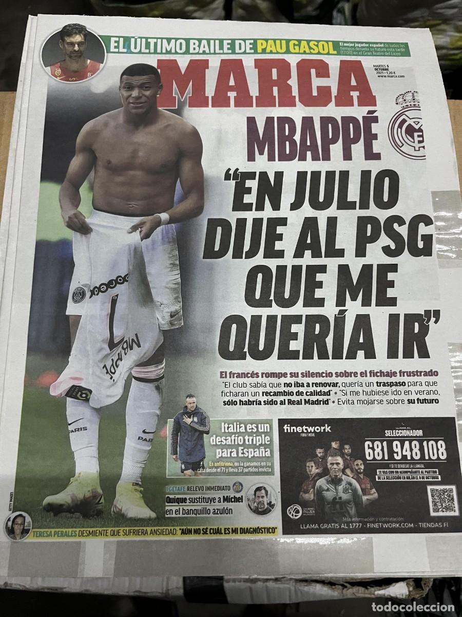 Coleccionismo deportivo: MARCA (5-10-2021) ULTIMO BAILE DE PAU GASOL POSIBLE FICHAJE MBAPPE PSG REAL MADRID