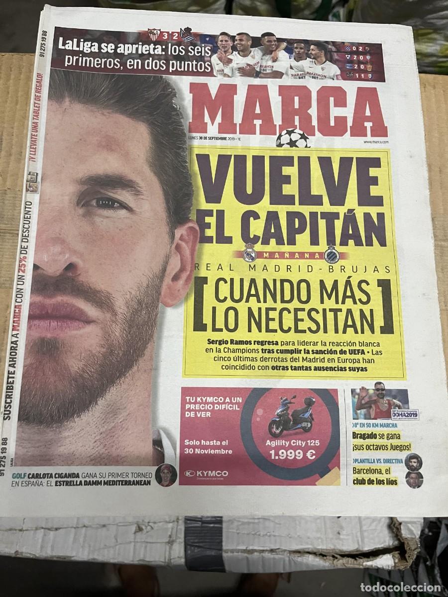 Coleccionismo deportivo: MARCA (30-9-2019) SERGIO RAMOS SEVILLA 3-2 REAL SOCIEDAD REAL MADRID BRUJAS BRUGGE BRAGADO