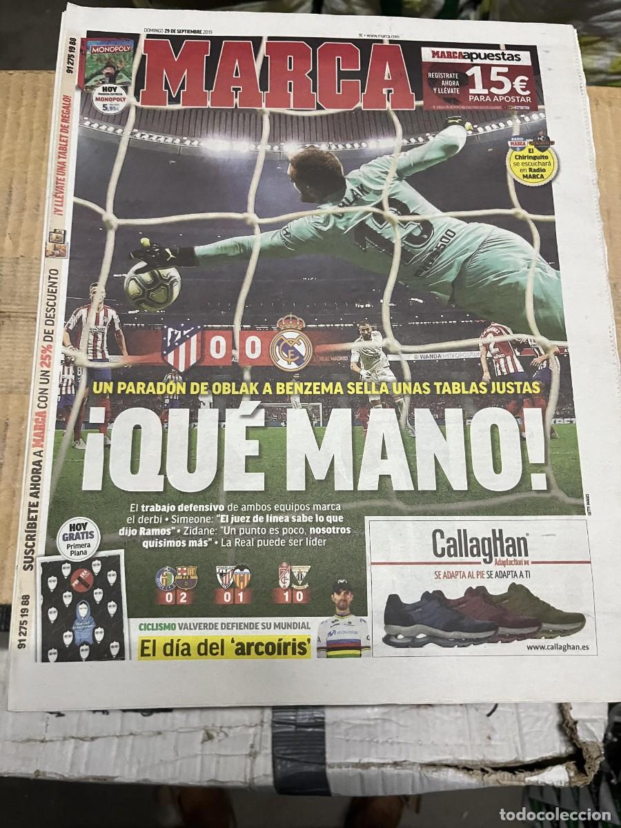 Coleccionismo deportivo: MARCA (29-9-2019) DERBI ATLETICO MADRID 0-0 REAL MADRID OBLAK GETAFE 0-2 BARCELONA JORNADA LIGA