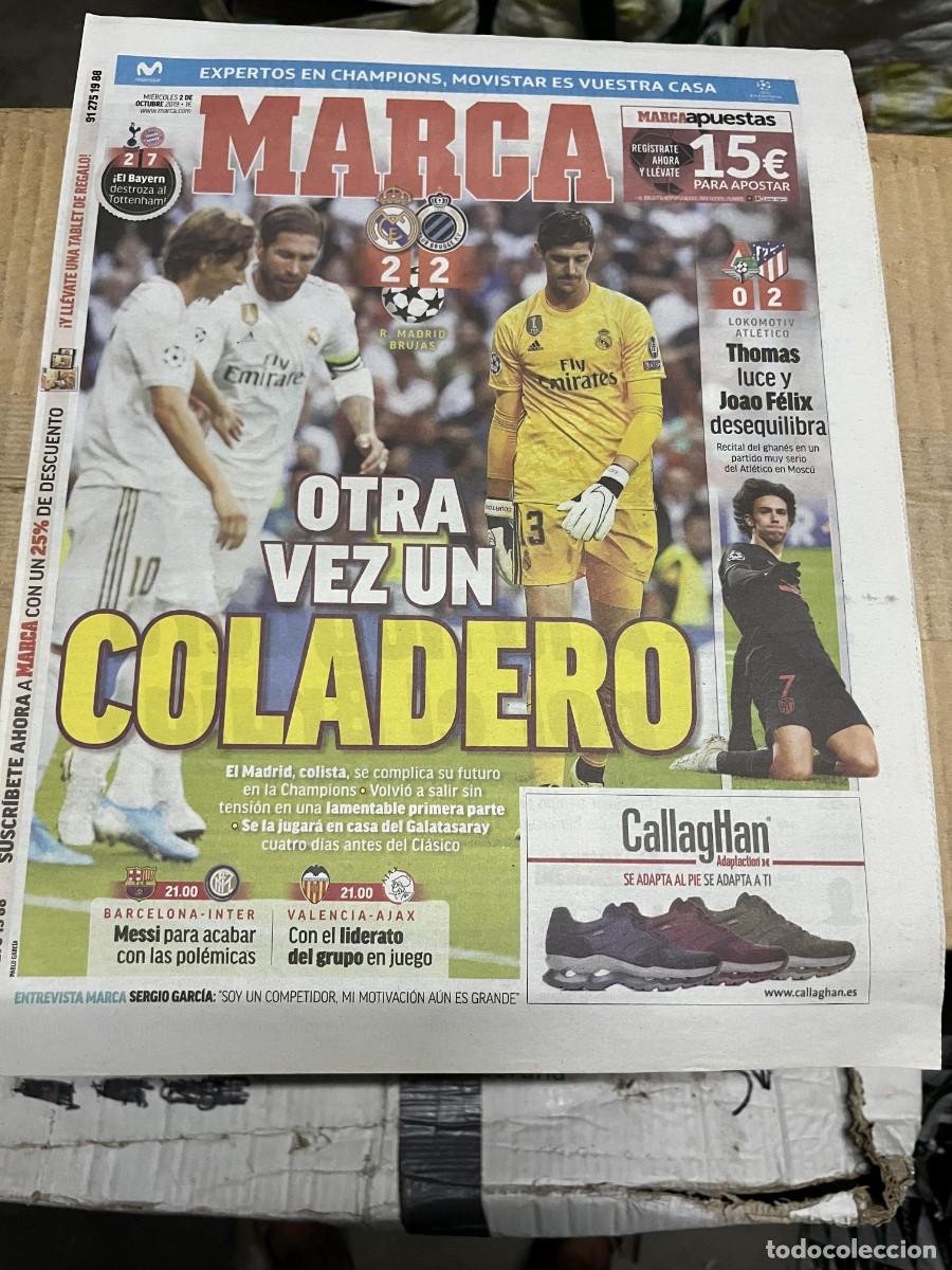 Coleccionismo deportivo: MARCA (2-10-2019) CHAMPIONS REAL MADRID 2-2 BRUJAS BRUGGE LOKOMOTIV 0-2 ATLETICO HOY BARCELONA INTER