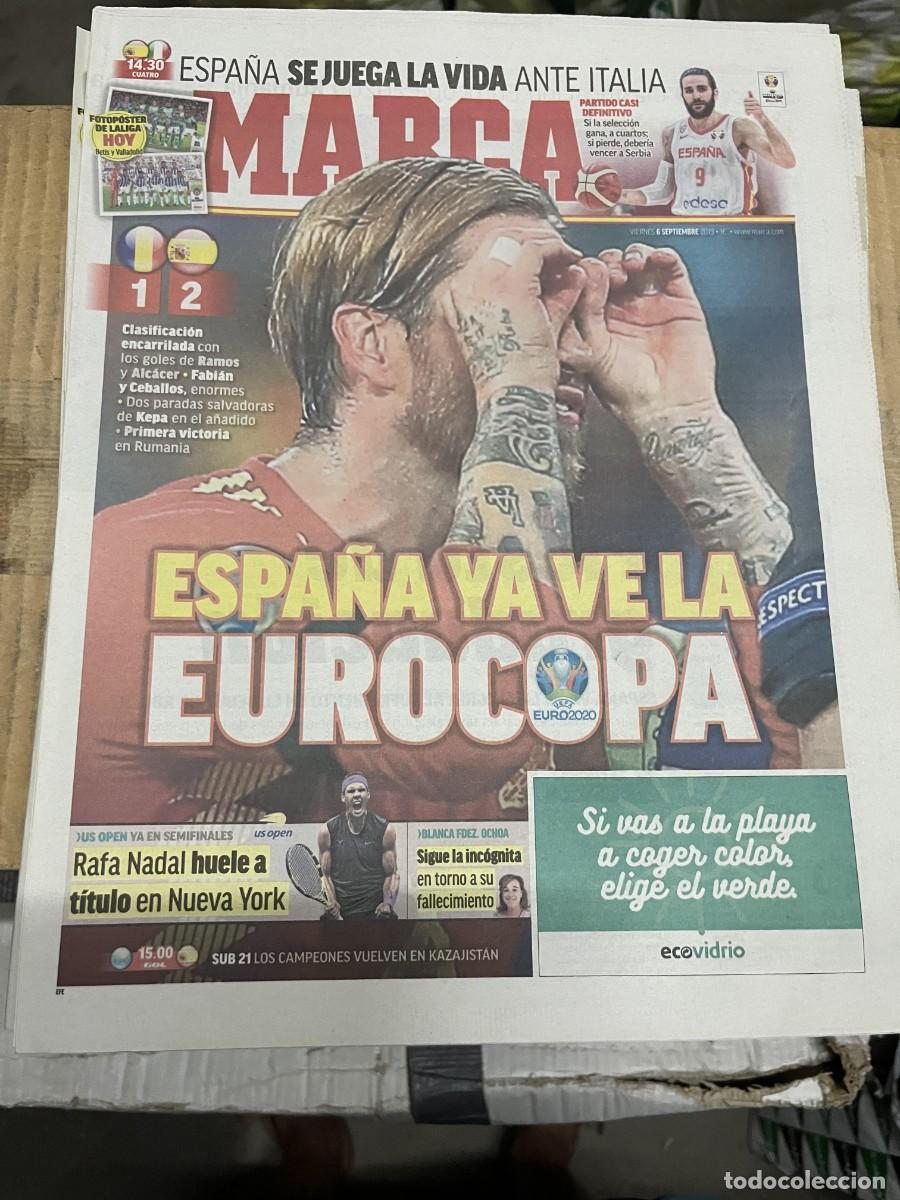 Coleccionismo deportivo: MARCA (6-9-2019) EUROCOPA RUMANIA 1-2 ESPA&Ntilde;A SERGIO RAMOS POSTER ONCE REAL BETIS VALLADOLID