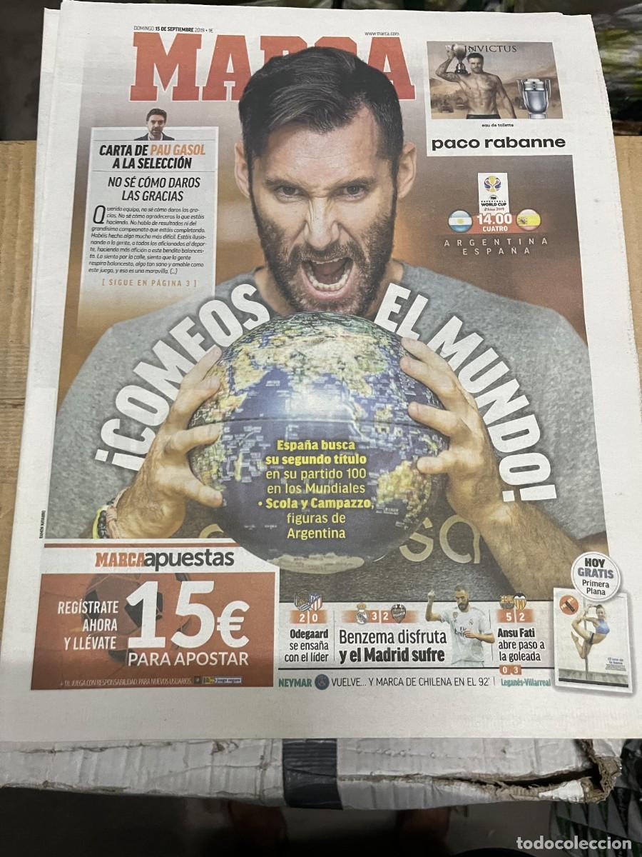 Coleccionismo deportivo: MARCA (15-9-2019) HOY FINAL MUNDIAL BALONCESTO ESPA&Ntilde;A ARGENTINA PAU GASOL REAL SOCIEDAD 2-0 ATLETICO