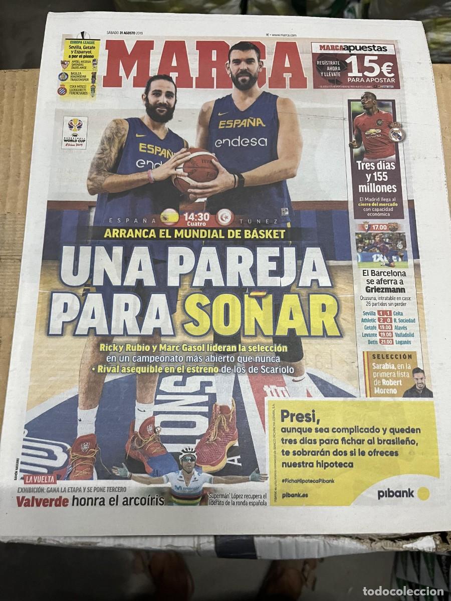 Coleccionismo deportivo: MARCA (31-8-2019) HOY MUNDIAL BALONCESTO ESPA&Ntilde;A TUNEZ MARC GASOL RICKY RUBIO SORTEO EUROPA LEAGUE