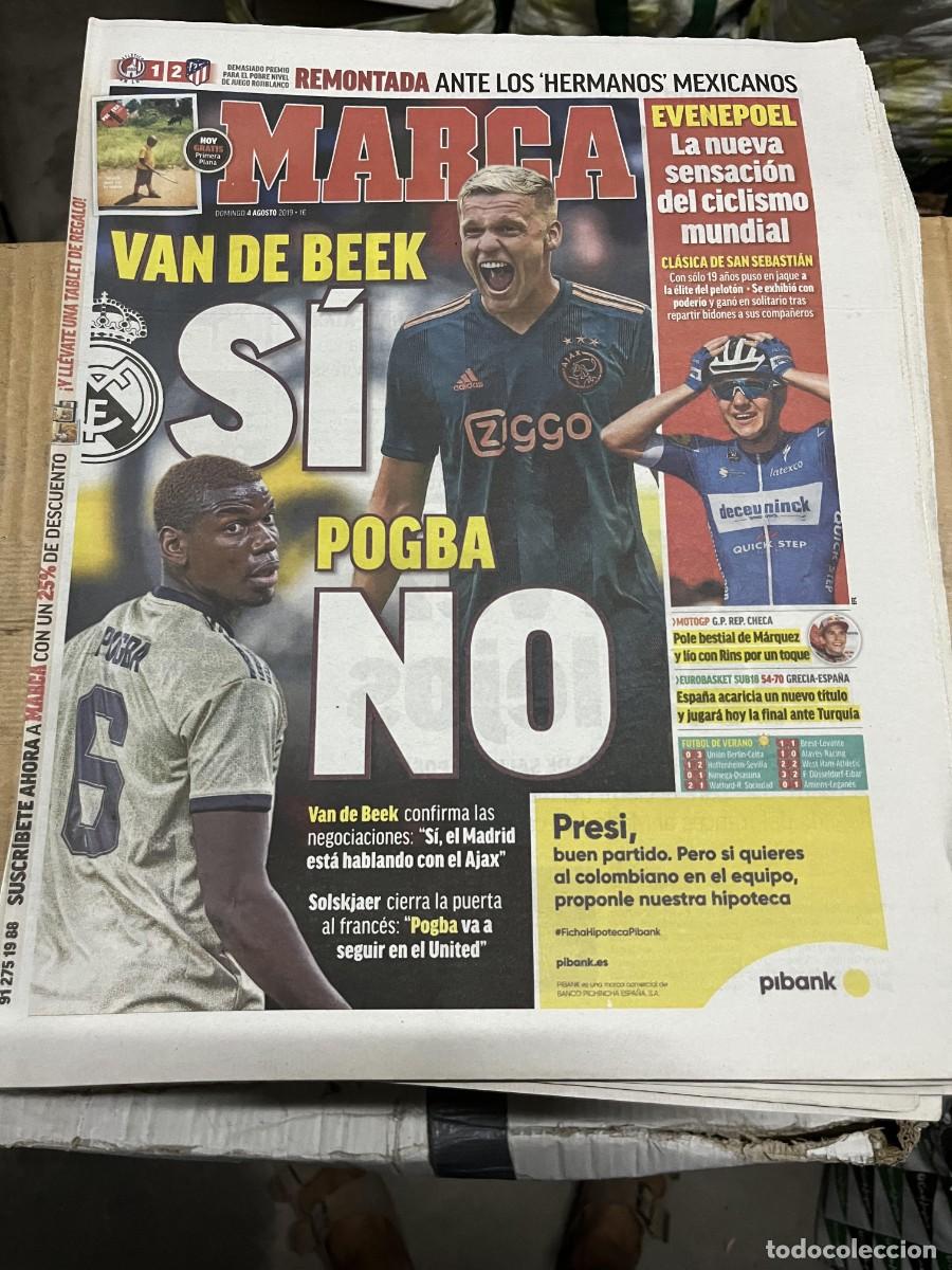 Coleccionismo deportivo: MARCA (4-8-2019)POSIBLE FICHAJE VAN DE BEEK R.MADRID POGBA EVENEPOEL ATLETICO SAN LUIS 1-2 AT.MADRID