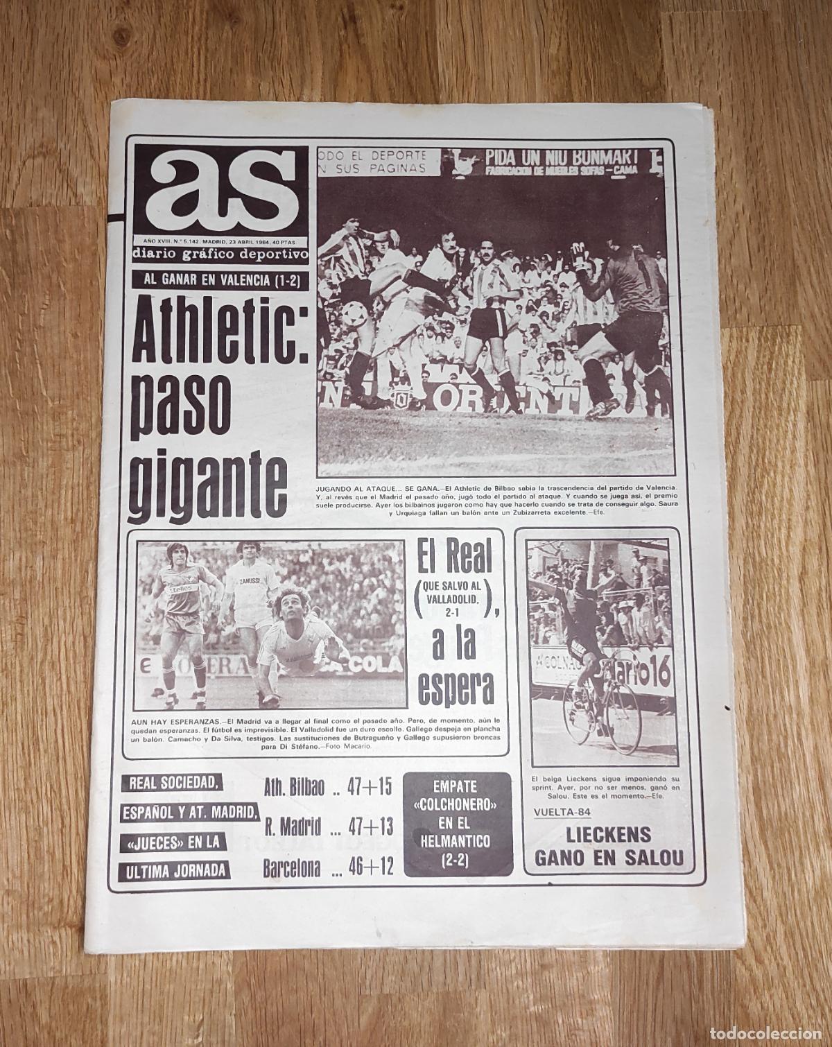 Coleccionismo deportivo: DIARIO AS 1984 LIGA 83 84 ATHLETIC CLUB LIDER - VUELTA CICLISTA ESPA&Ntilde;A