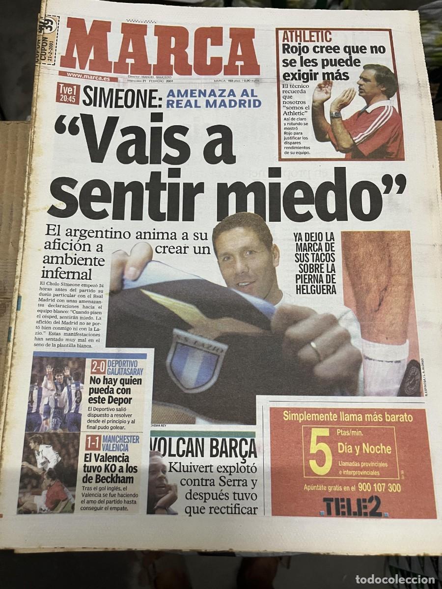 Coleccionismo deportivo: MARCA (21-2-2001) MANCHESTER 1-1 VALENCIA DEPORTIVO CORU&Ntilde;A 2-0 GALATASARAY SIMEONE LAZIO REAL MADRID