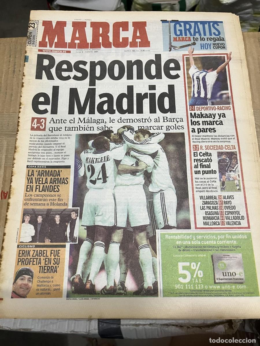 Coleccionismo deportivo: MARCA(5-2-2001)REAL MADRID 4-3 MALAGA DEPORTIVO 2-1 RACING R.SOCIEDAD 2-2 CELTA JORNADA LIGA PALERMO