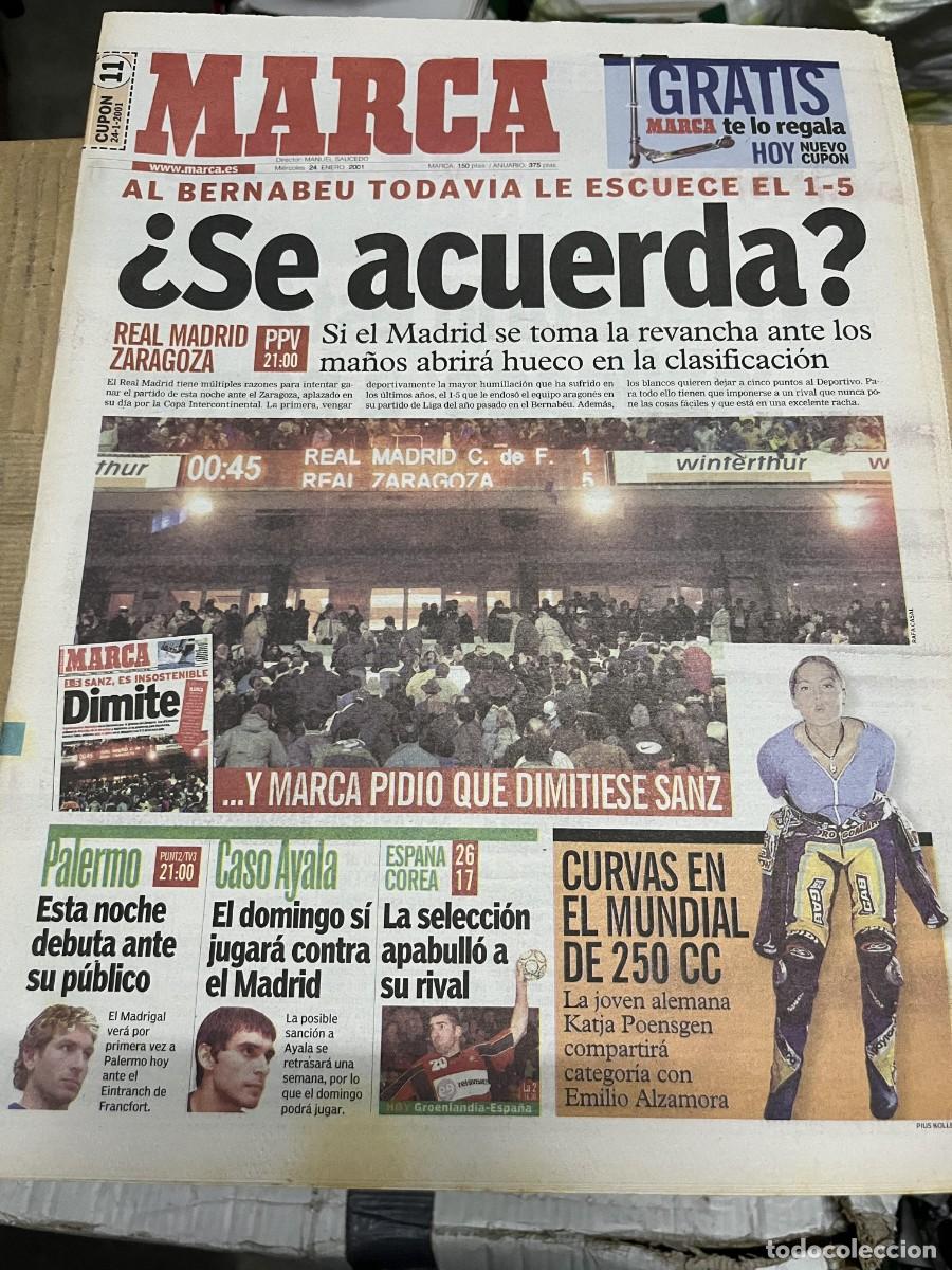 Coleccionismo deportivo: MARCA (24-1-2001) HOY REAL MADRID ZARAGOZA PALERMO AYALA VALENCIA MUNDIAL BALONMANO KATJA POENSGEN