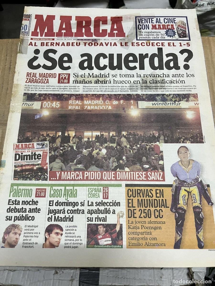 Coleccionismo deportivo: MARCA (24-1-2001) HOY REAL MADRID ZARAGOZA PALERMO AYALA VALENCIA MUNDIAL BALONMANO KATJA POENSGEN