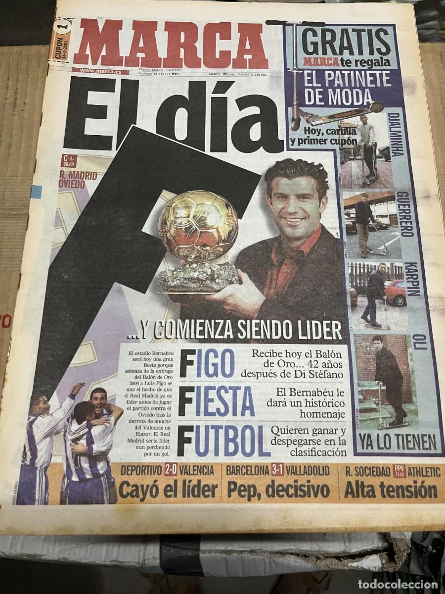 Coleccionismo deportivo: MARCA(14-1-2001)HOY BALON DE ORO FIGO REAL MADRID OVIEDO DEPORTIVO 2-0 VALENCIA BAR&Ccedil;A 3-1 VALLADOLID