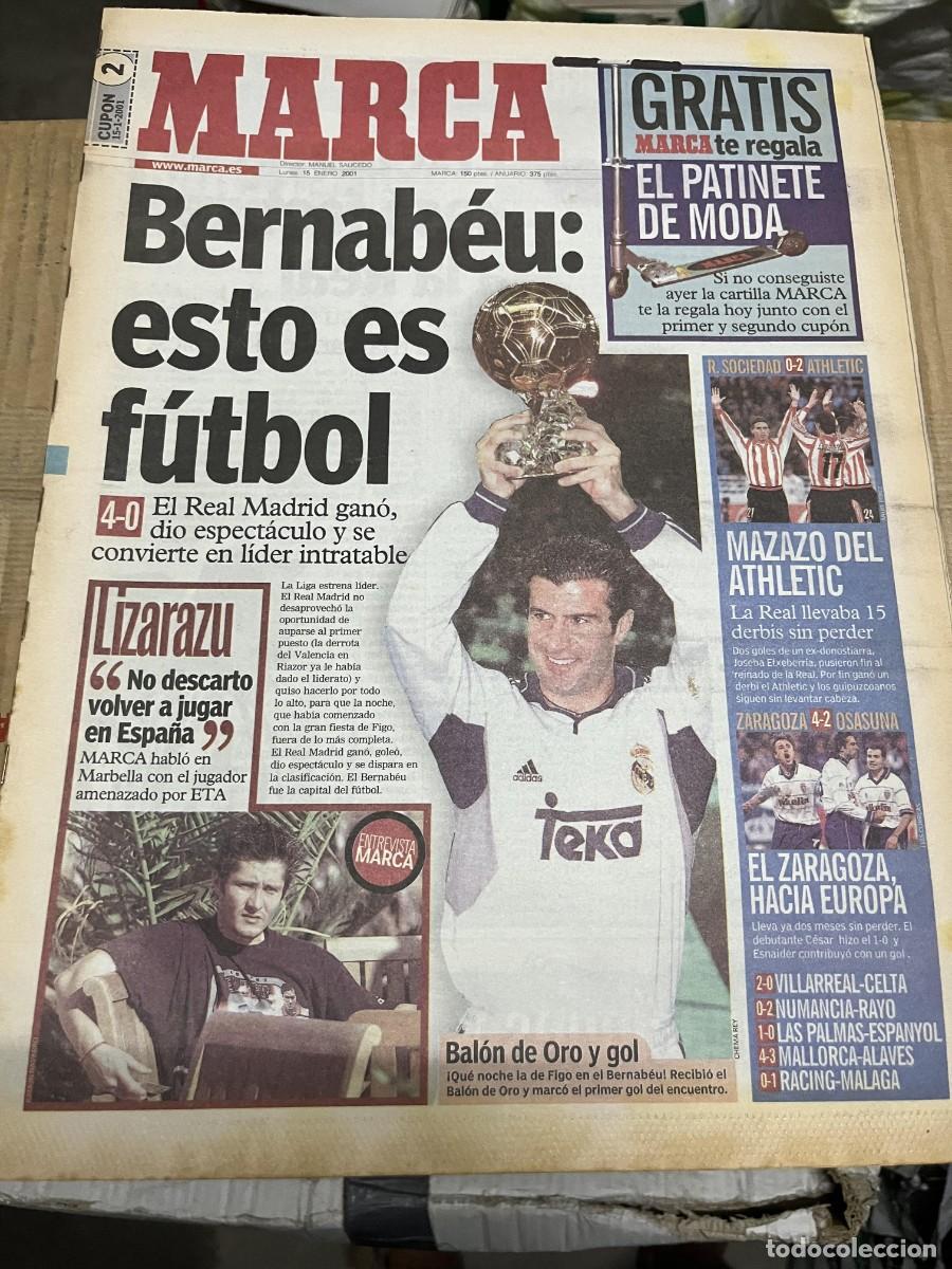 Coleccionismo deportivo: MARCA(14-1-2001) CAMPEON TROFEO BALON DE ORO FIGO REAL MADRID 4-0 OVIEDO LIZARAZU