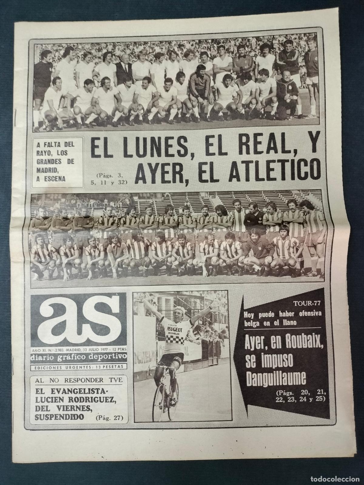 Sports collectibles: AS DIARIO N&ordm; 2983 13 JULIO 1977 REAL MADRID, ATLETICO, TOUR 77 EXCELENTE ESTADO!!
