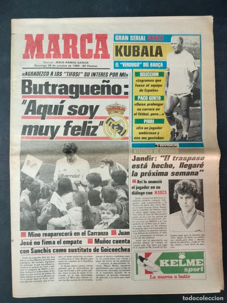 Coleccionismo deportivo: DIARIO MARCA 26 OCTUBRE 1986 BUTRAGUE&Ntilde;O, JANDIR FICHA POR EL ATLETICO EXCELENTE ESTADO!!!