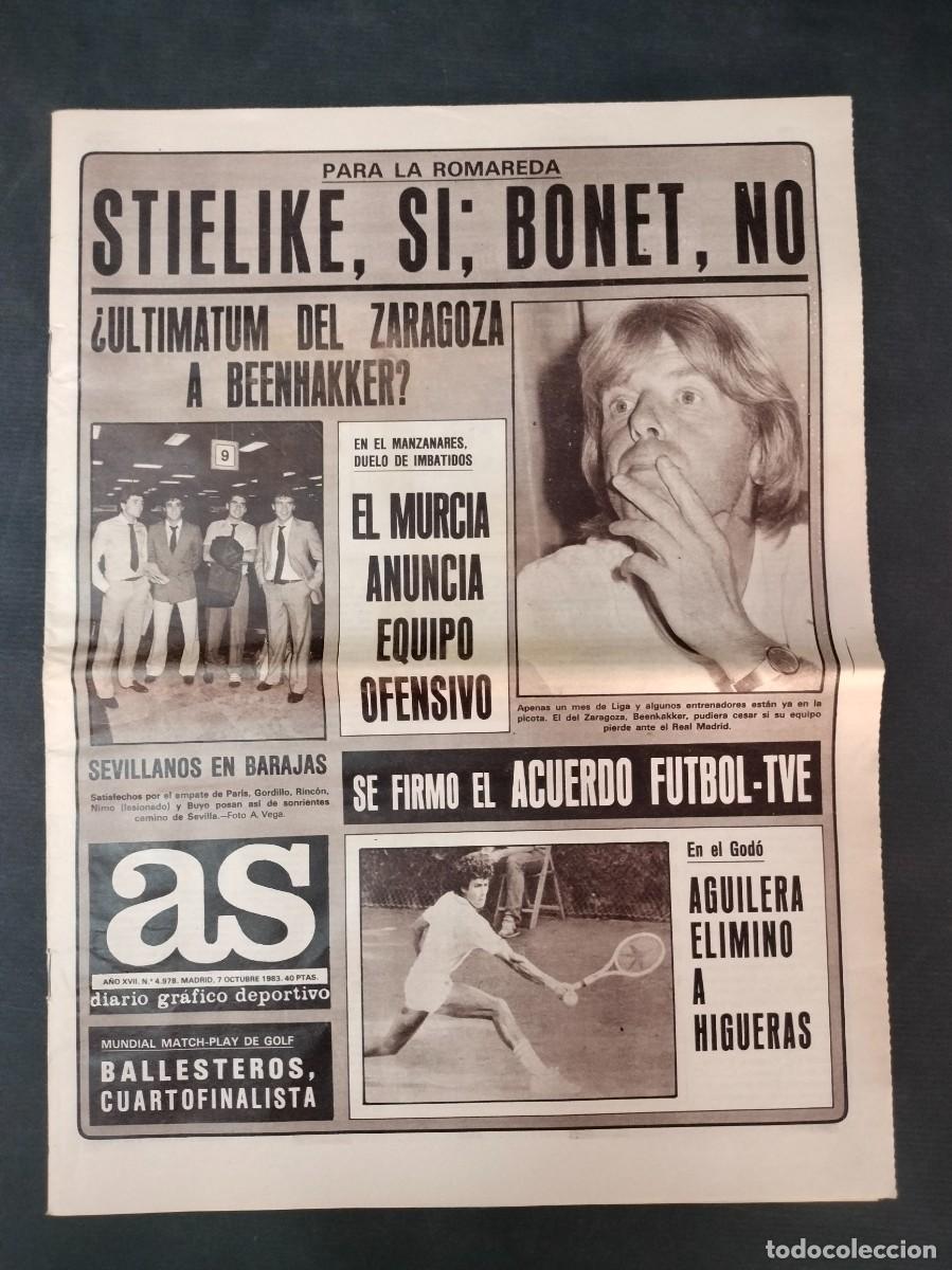 Sports collectibles: DIARIO AS N&ordm; 4978 7 OCTUBRE 1983 BEENHAKKER, BALLESTEROS, TENIS GODO AGUILERA, HIGUERAS EXCELENTE!!