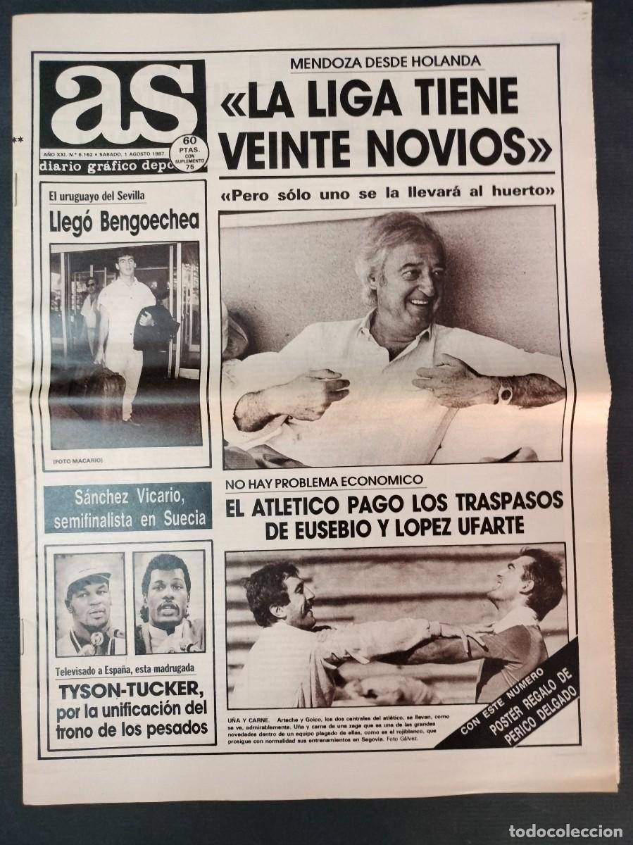Coleccionismo deportivo: DIARIO AS N&ordm; 6162 1 AGOSTO 1987 TYSON-TUCKER, SANCHEZ VICARIO, MENDOZA SIN POSTER EXCELENTE!!