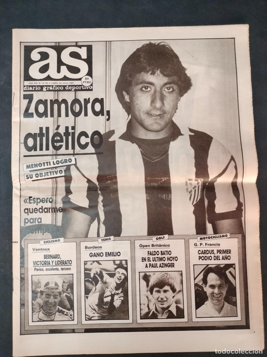 Coleccionismo deportivo: DIARIO AS N&ordm; 6152 20 JULIO 1987 TOUR PERICO DELGADO, EMILIO SANCHEZ VICARIO, ZAMORA EXCELENTE!!