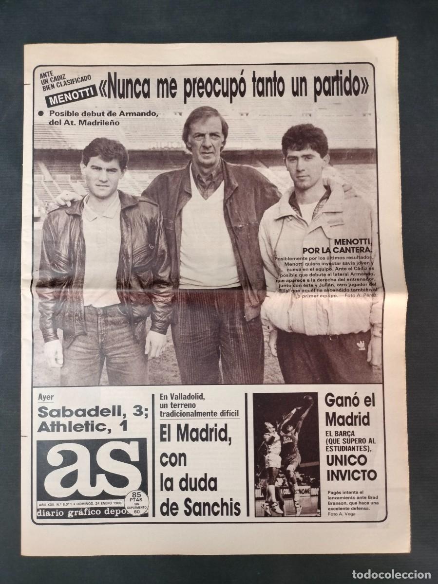 Coleccionismo deportivo: DIARIO AS N&ordm; 6311 24 ENERO 1988 MENOTTI, BASKET REAL MADRID, MIKE TYSON EXCELENTE!!