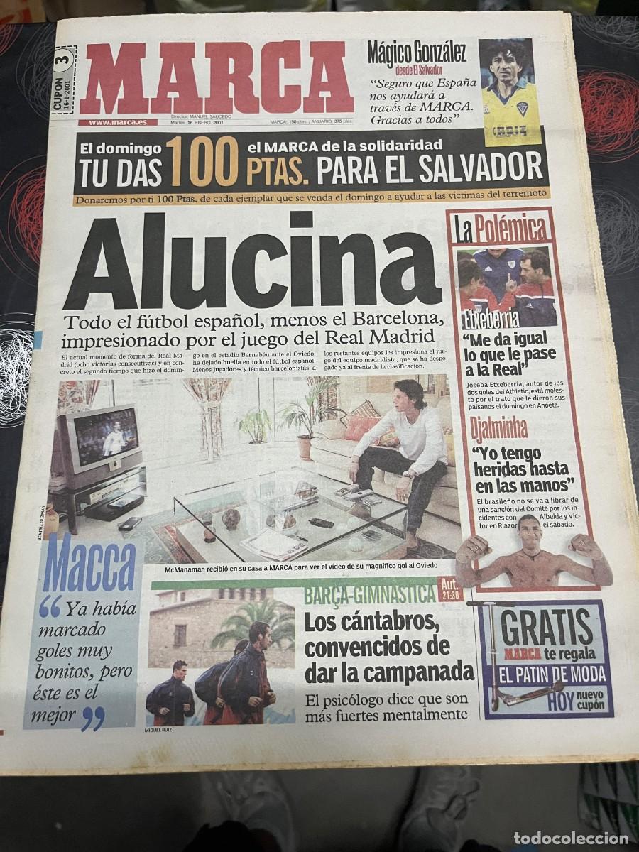 Coleccionismo deportivo: MARCA (16-1-2001) MAGICO GONZALEZ REAL MADRID MCMANAMAN ETXEBERRIA DJALMINHA BARCELONA GIMNASTICA