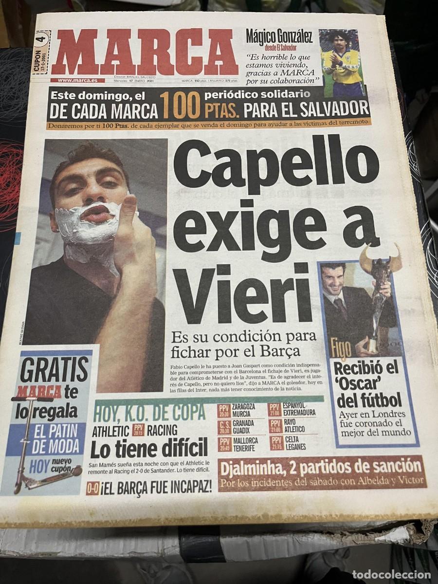 Coleccionismo deportivo: MARCA (17-1-2001) VIERI MAGICO GONZALEZ FIGO MEJOR JUGADOR DEL MUNDO HOY ATHLETIC RACING DJALMINHA