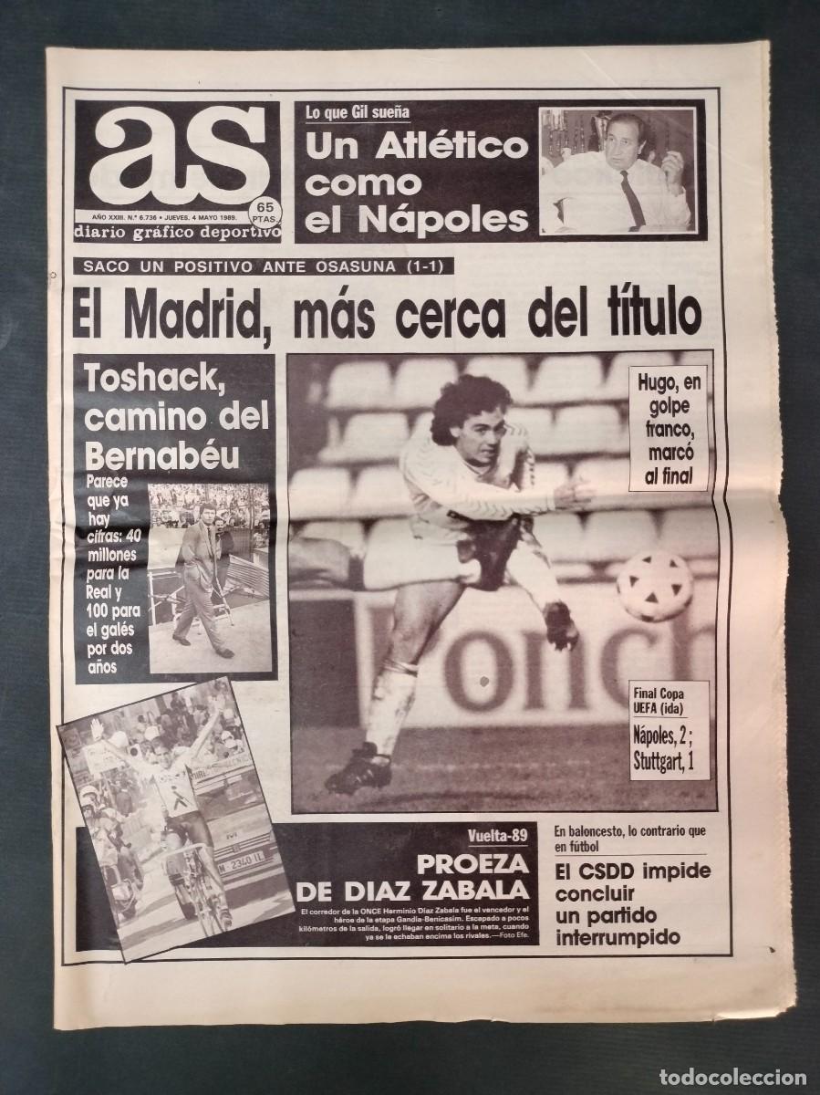Coleccionismo deportivo: DIARIO AS N&ordm; 6736 4 MAYO 1989 FINAL COPA UEFA IDA NAPOLES, 2 STUTTGART, 1 VUELTA 89