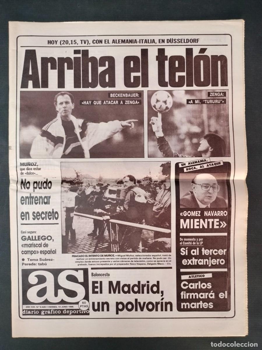 Coleccionismo deportivo: DIARIO AS N&ordm; 6428 10 JUNIO 1988 PARTIDO INAUGURAL EUROCOPA ALEMANIA-ITALIA EXCELENTE!!