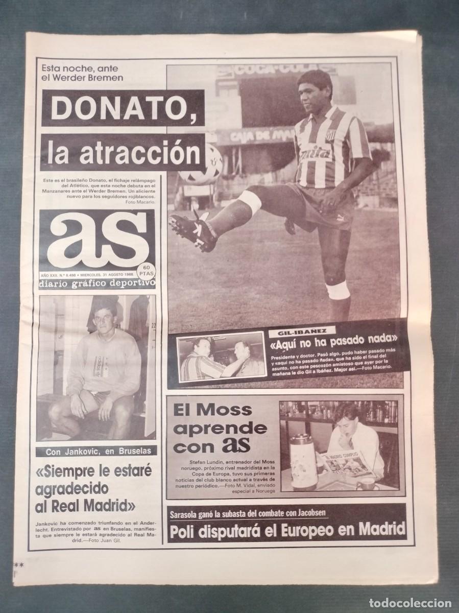 Coleccionismo deportivo: DIARIO AS N&ordm; 6498 31 AGOSTO 1988 PREVIA FINAL VILLA DE MADRID ATLETICO MADRID DEBUT DE DONATO