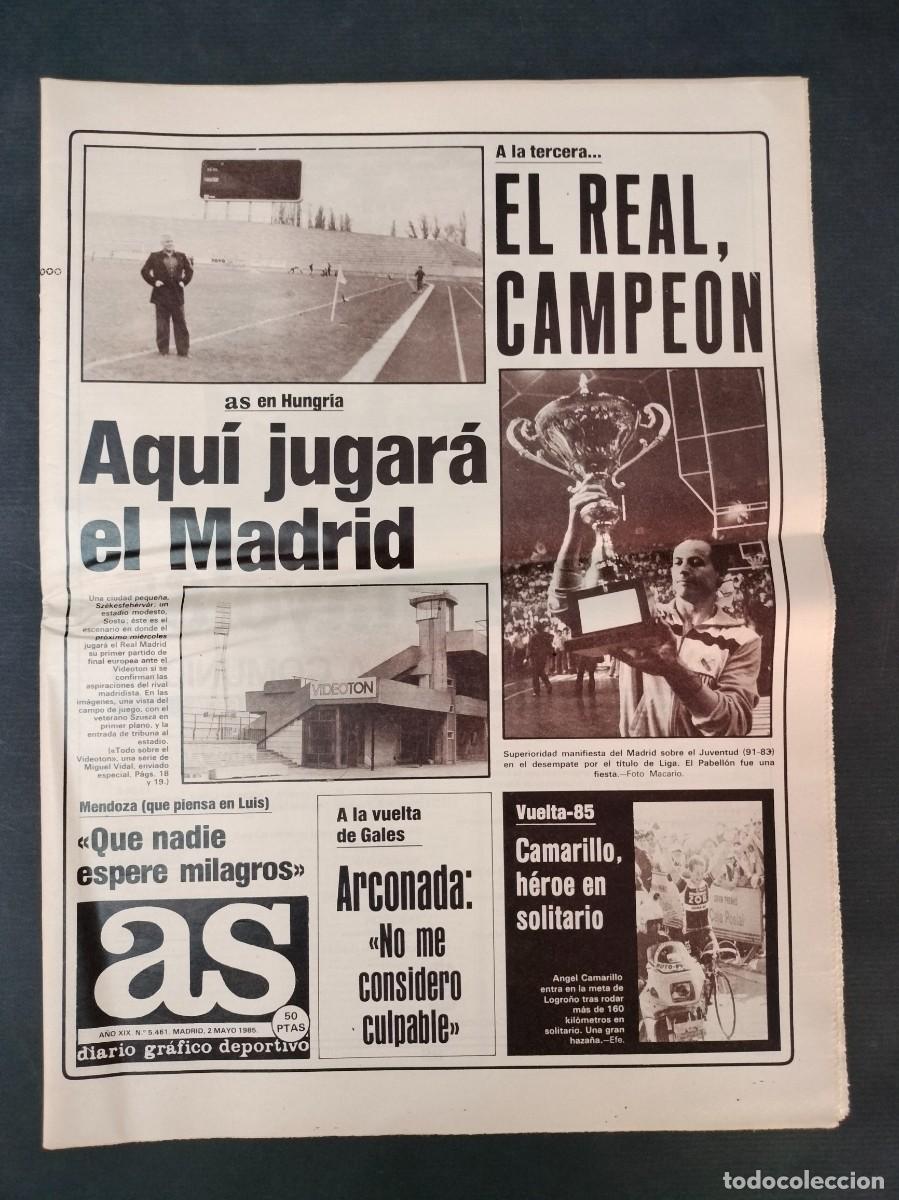 Coleccionismo deportivo: DIARIO AS N&ordm; 5461 8 MAYO 1985 BASKET REAL MADRID CAMPEON LIGA ACB VUELTA CICLISTA EXCELENTE!!