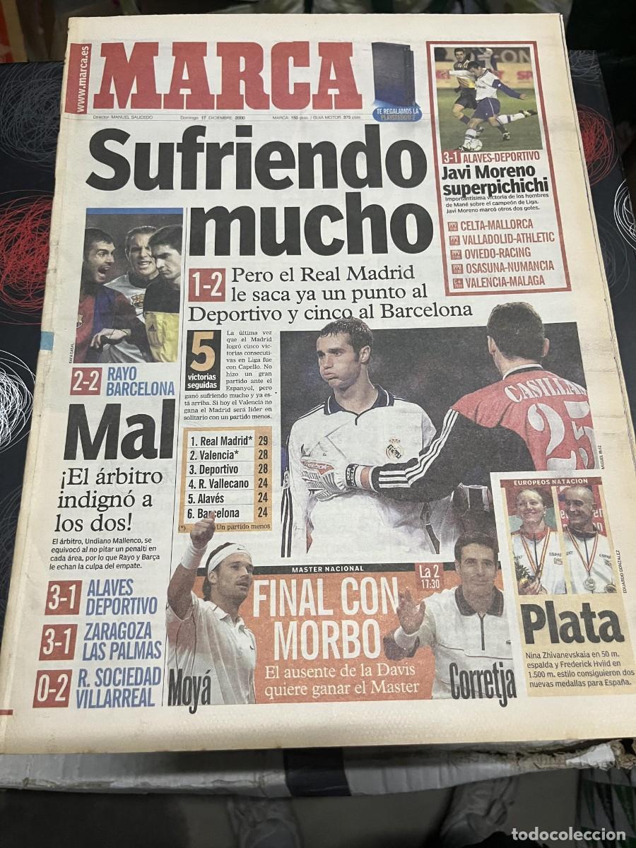 Coleccionismo deportivo: MARCA (17-12-2000) RAYO 2-2 BARCELONA ESPANYOL 1-2 REAL MADRID JORNADA LIGA MOYA CORRETJA TENIS