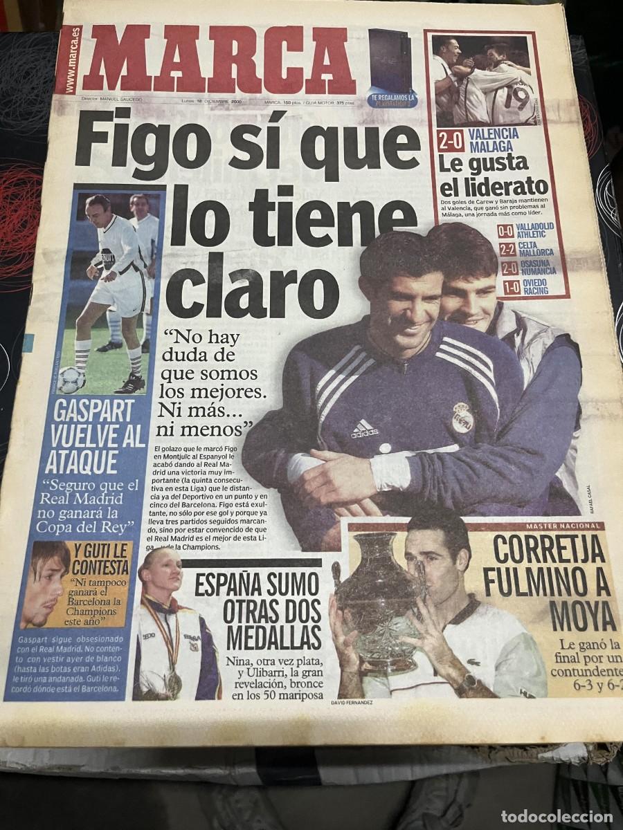 Coleccionismo deportivo: MARCA (18-12-2000) FIGO REAL MADRID VALENCIA 2-0 MALAGA GASPART GUTI CORRETJA MOYA TENIS