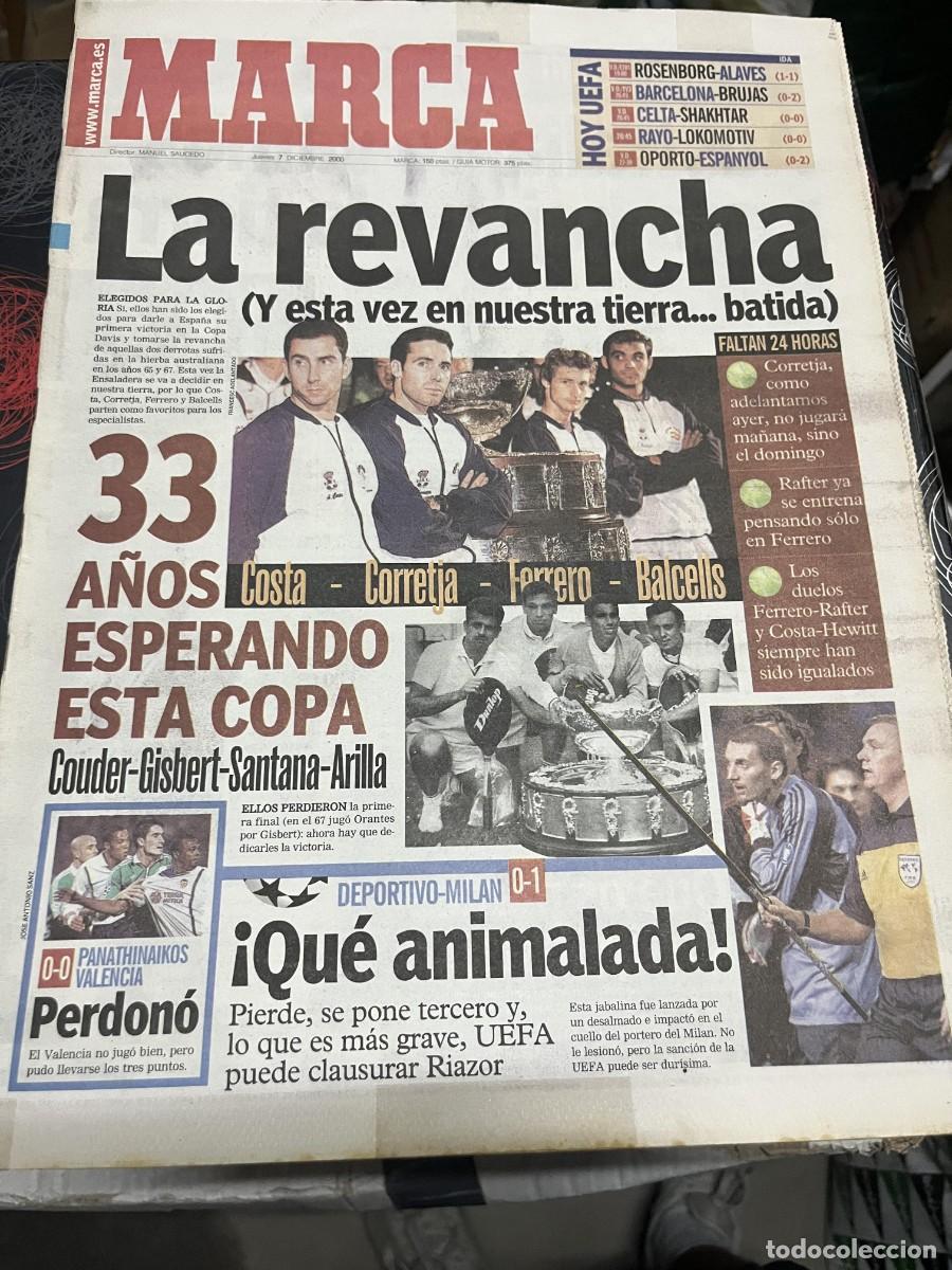 Coleccionismo deportivo: MARCA (7-12-2000) FINAL COPA DAVIS ESPA&Ntilde;A DEPORTIVO CORU&Ntilde;A 0-1 MILAN PANATHINAIKOS 0-0 VALENCIA