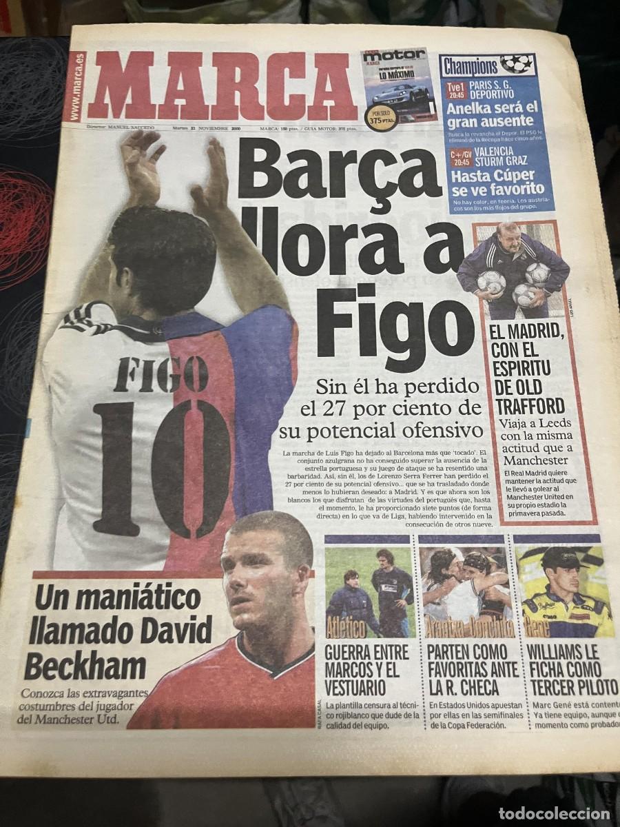 Coleccionismo deportivo: MARCA (21-11-2000) HOY CHAMPIONS PSG DEPORTIVO CORU&Ntilde;A VALENCIA STURM GRAZ FIGO BECKHAM