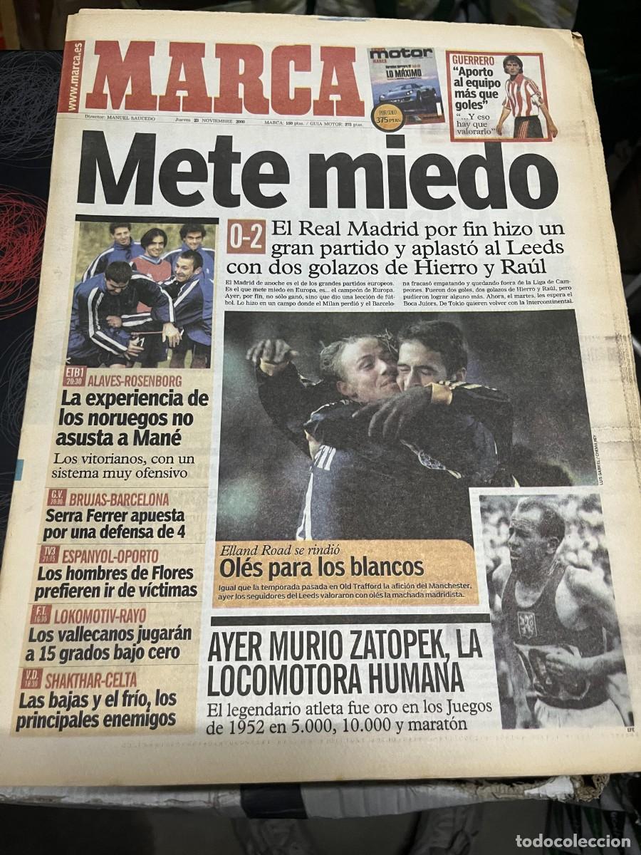 Coleccionismo deportivo: MARCA (23-11-2000) MANCHESTER UNITED 0-2 REAL MADRID HOY ALAVES ROSENBORG BRUGGE BARCELONA