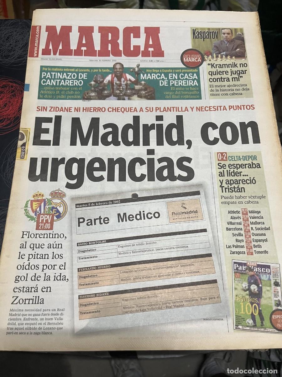Coleccionismo deportivo: MARCA (6-2-2002) HOY VALLADOLID REAL MADRID LUIZ PEREIRA ATLETICO MADRID AJEDREZ KASPAROV