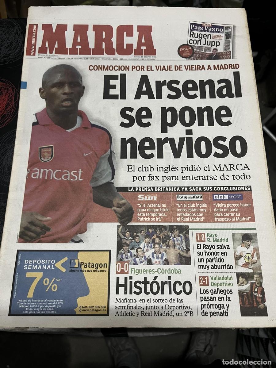 Coleccionismo deportivo: MARCA (17-1-2002)ARSENAL VIEIRA COPA FIGUERES 0-0 CORDOBA RAYO 1-0 R.MADRID JORNADA LIGA