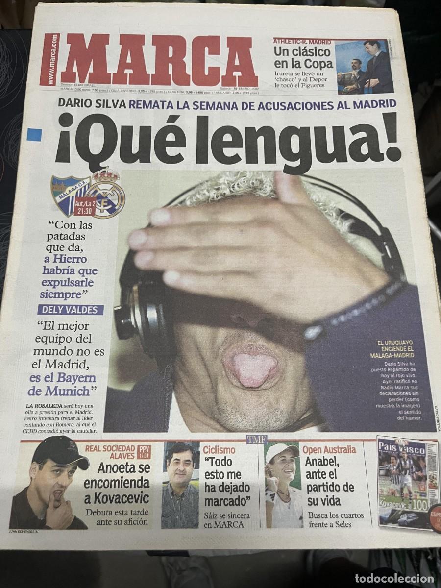 Coleccionismo deportivo: MARCA (19-1-2002) HOY MALAGA REAL MADRID REAL SOCIEDAD ALAVES OPEN AUSTRALIA CICLISMO SAIZ