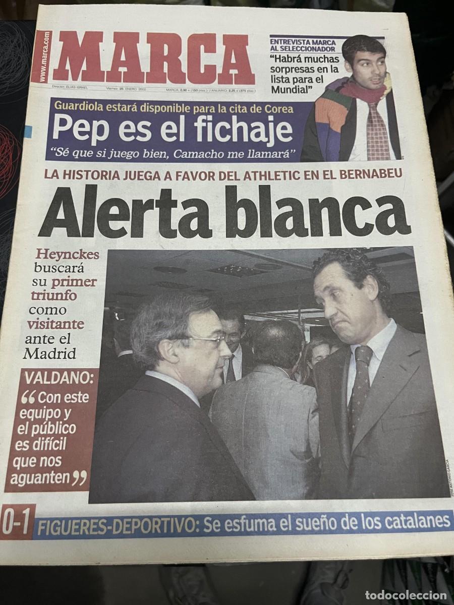 Coleccionismo deportivo: MARCA (25-1-2002) PEP GUARDIOLA ESPA&Ntilde;A FIGUERES 0-1 DEPORTIVO VALDANO FLORENTINO PEREZ REAL MADRID