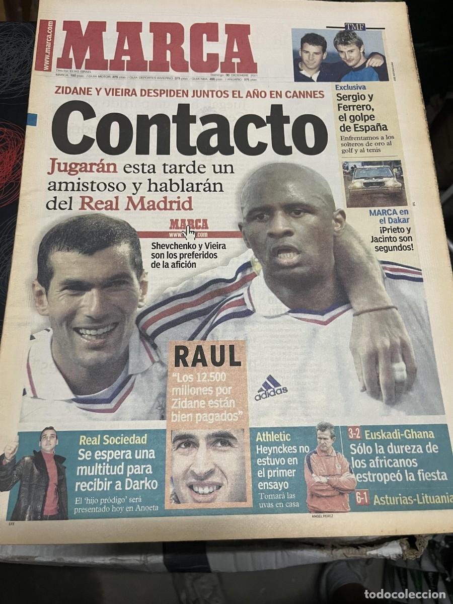 Coleccionismo deportivo: MARCA (30-12-2001) ZIDANE VIEIRA PAU GASOL REAL SOCIEDAD PRESENTACION KOVACEVIC EUSKADI 3-2 GHANA