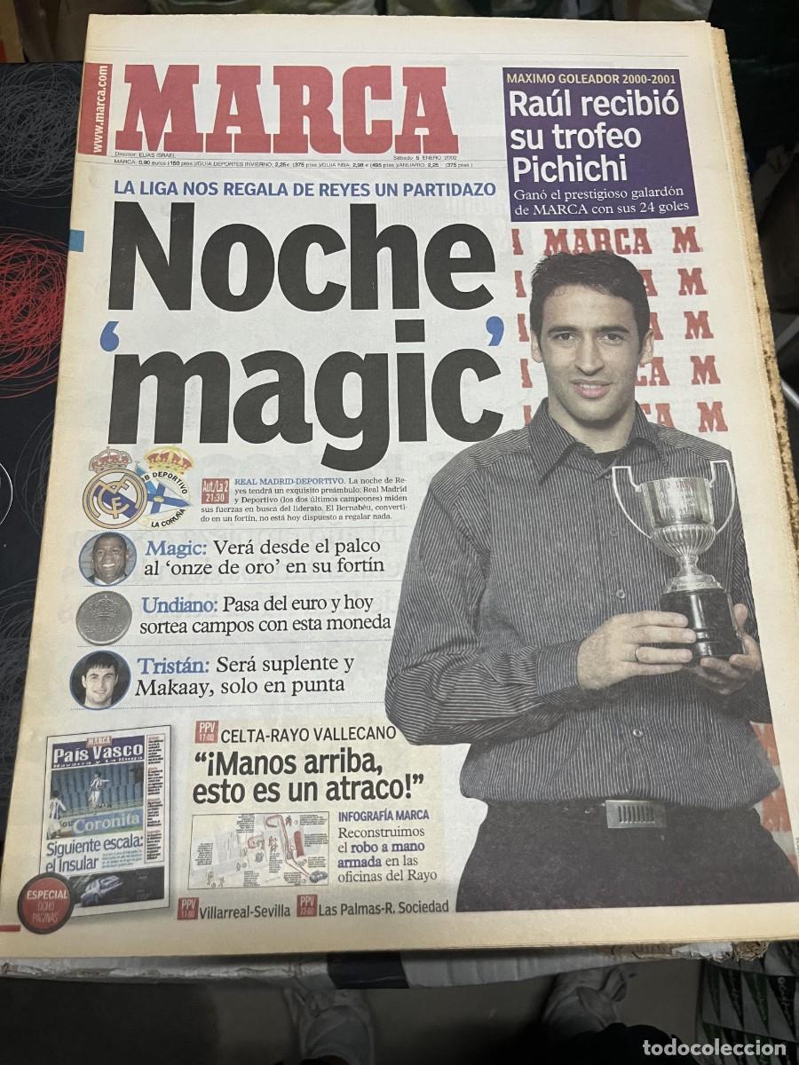 Coleccionismo deportivo: MARCA (5-1-2002) RAUL GONZALEZ HOY REAL MADRID DEPORTIVO CORU&Ntilde;A TRISTAN UNDIANO MAGIC JOHNSON