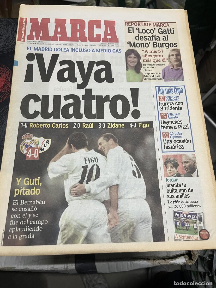 Coleccionismo deportivo: MARCA (9-1-2002) REAL MADRID 4-0 RAYO VALLECANO LOCO GATTI MONO BURGOS COPA MICHAEL JORDAN