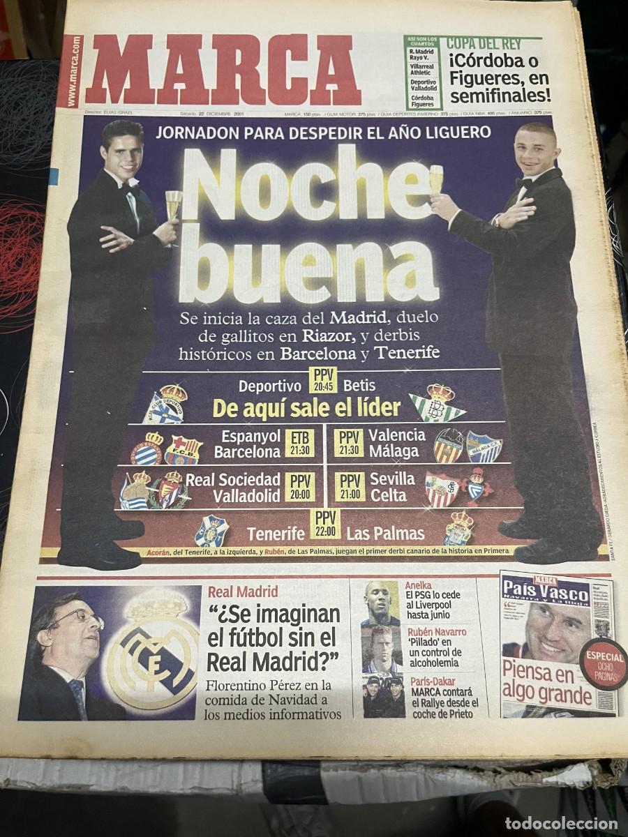 Coleccionismo deportivo: MARCA (22-12-2001) HOY DEPORTIVO CORU&Ntilde;A BETIS ESPANYOL BARCELONA VALENCIA MALAGA JORNADA LIGA